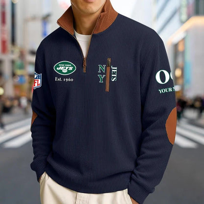 [TOUCHDOWN DEAL] NEW CUSTOMIZED NFL25 NYJ NEW YORK JETS MULTICOLOR STRIPED QUATER ZIP SWEATSHIRT