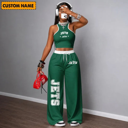 [TOUCHDOWN DEAL] NEW CUSTOMIZED NFL25 NYJ NEW YORK JETS WOMEN'S CROP TOP & LONGPANTS SET