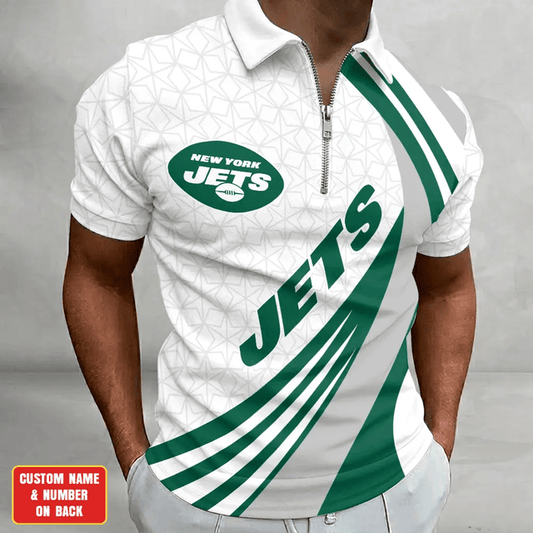 [TOUCHDOWN DEAL] NEW CUSTOMIZED NFL25 NYJ NEW YORK JETS ZIP POLO SHIRT