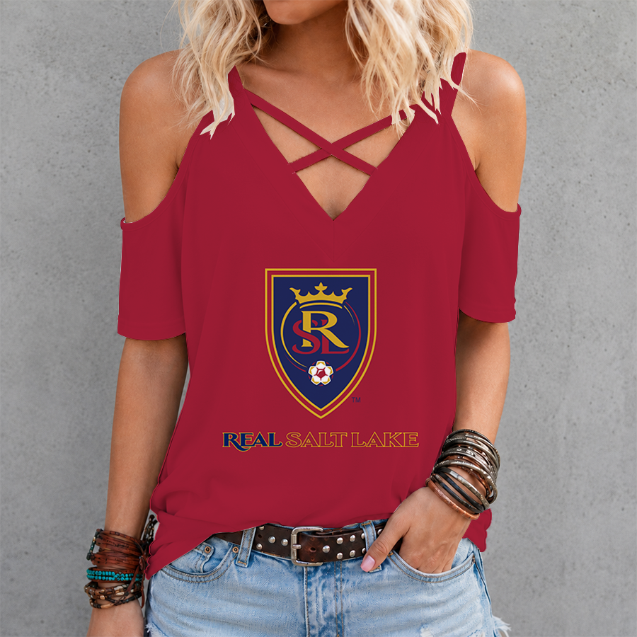 [GOAL DEAL] NEW CUSTOMIZED MLS25 RSL REAL SALT LAKE CRISS CROSS V-NECK TOP
