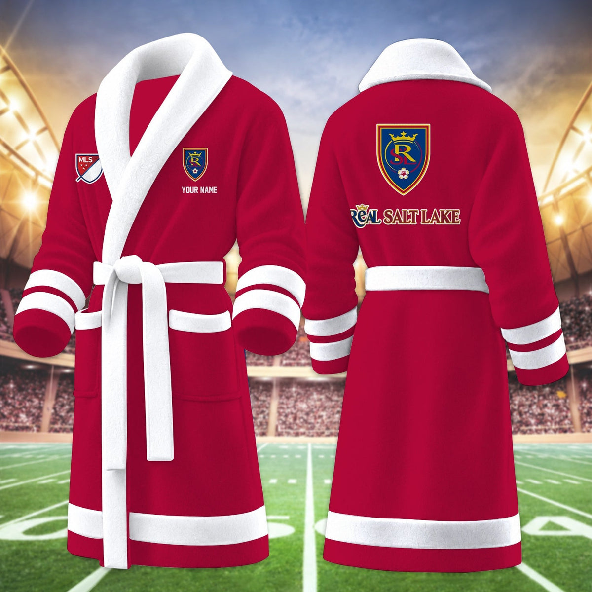 [GOAL DEAL] NEW CUSTOMIZED MLS25 RSL REAL SALT LAKE FLEECE BATHROBE