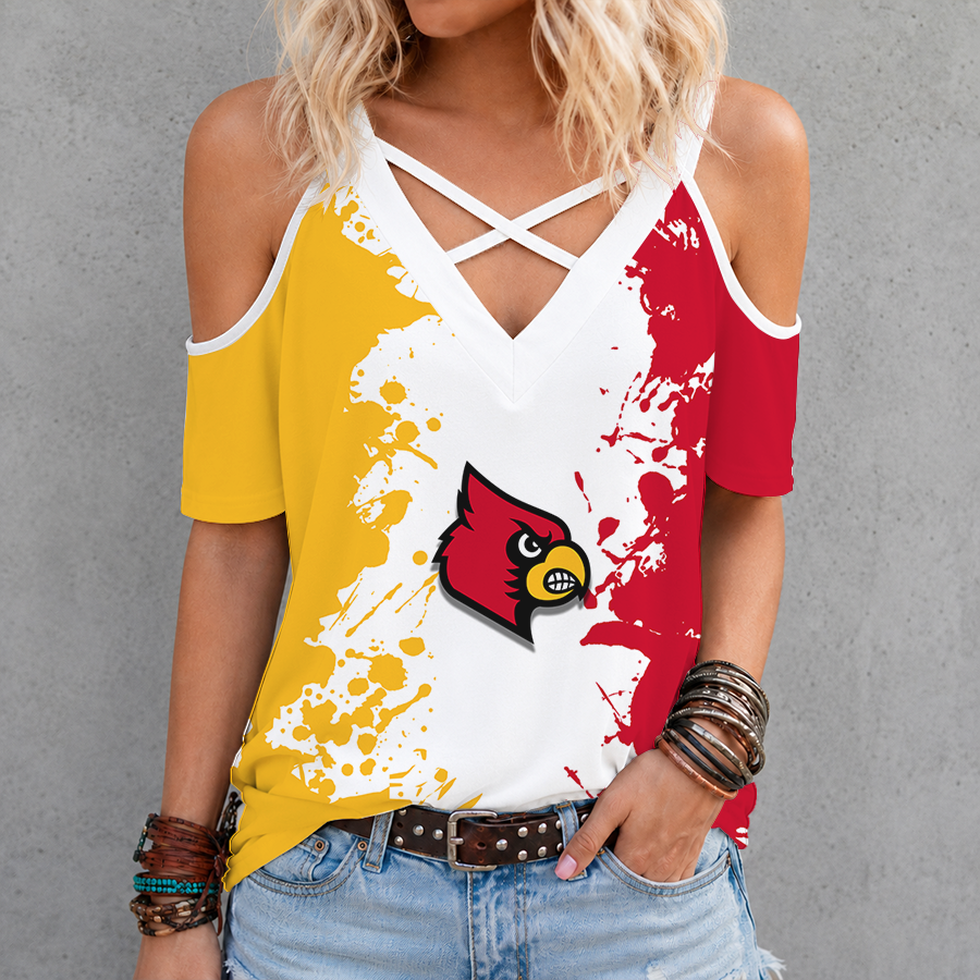 [SLAM DUNK DEAL] NEW CUSTOMIZED NCAA MAM25 ULC LOUISVILLE CARDINALS CRISS CROSS V-NECK TOP