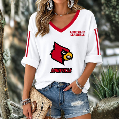 [SLAM DUNK DEAL] NEW CUSTOMIZED NCAA MAM25 ULC LOUISVILLE CARDINALS WOMEN'S V-NECK LONG SLEEVE SHIRT