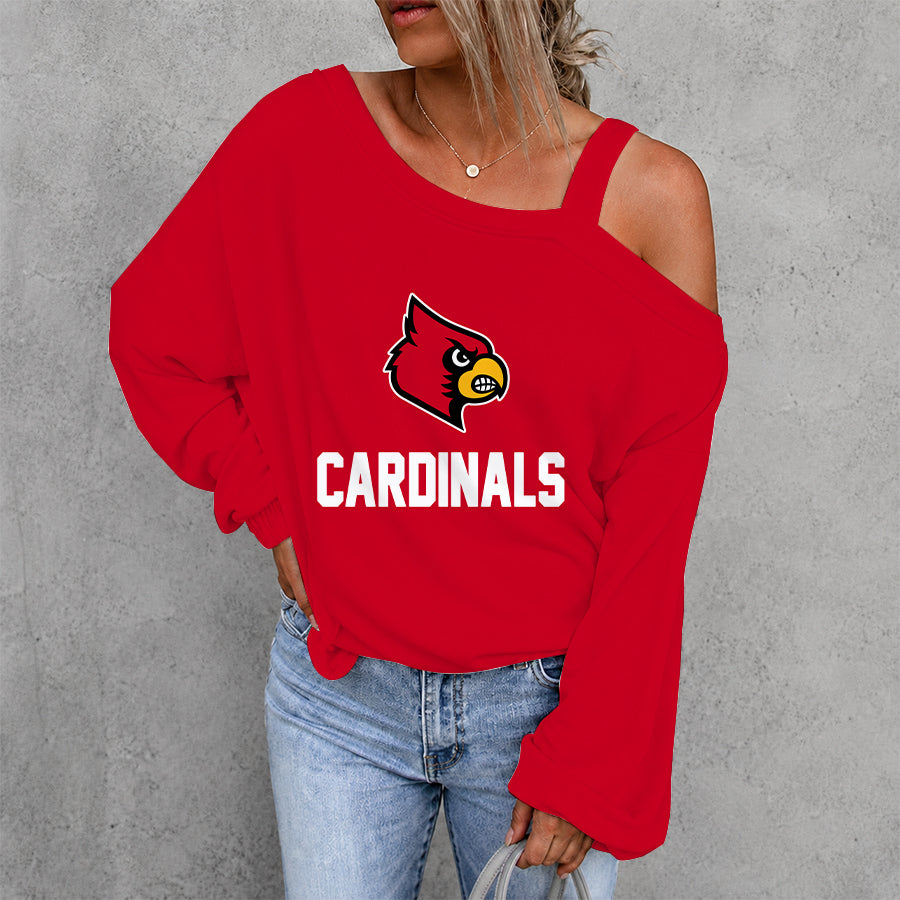 [SLAM DUNK DEAL] NEW CUSTOMIZED NCAA MAM25 ULC LOUISVILLE CARDINALS WOMEN'S OFF-SHOULDER LONG SLEEVE SHIRT