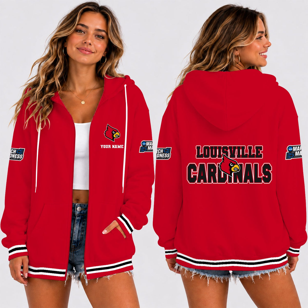 [SLAM DUNK DEAL] NEW CUSTOMIZED NCAA MAM25 ULC LOUISVILLE CARDINALS STRAPPY ZIP HOODIE
