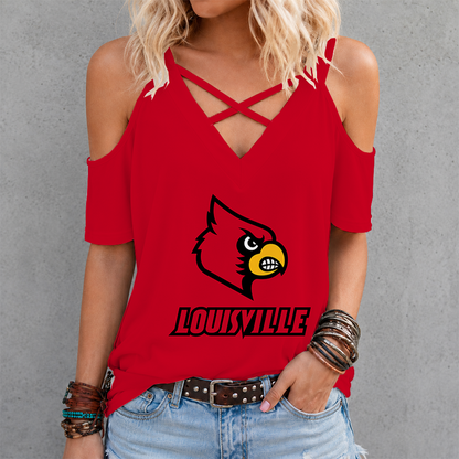 [SLAM DUNK DEAL] NEW CUSTOMIZED NCAA MAM25 ULC LOUISVILLE CARDINALS CRISS CROSS V-NECK TOP