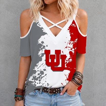 [TOUCHDOWN DEAL]NEW CUSTOMIZED NCAA FBS25 UTU UTAH UTES CRISS CROSS V-NECK TOP