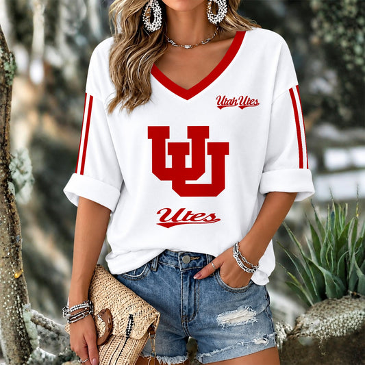 [TOUCHDOWN DEAL] NEW CUSTOMIZED NCAA FBS25 UTU UTAH UTES WOMEN'S V-NECK LONG SLEEVE SHIRT