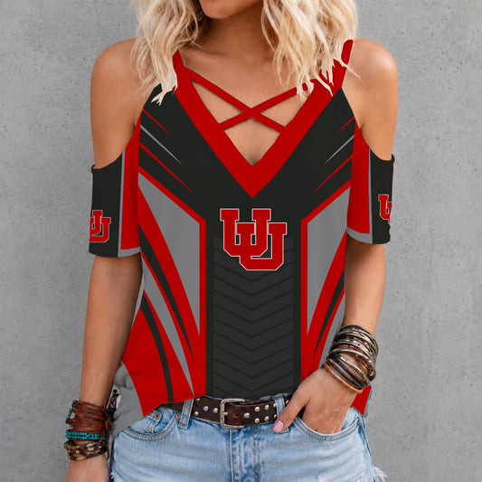 [TOUCHDOWN DEAL] NEW CUSTOMIZED NCAA FBS25 UTU UTAH UTES CRISS CROSS V-NECK TOP