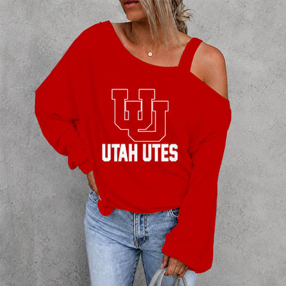 [TOUCHDOWN DEAL] NEW CUSTOMIZED NCAA FBS25 UTU UTAH UTES WOMEN'S OFF-SHOULDER LONG SLEEVE SHIRT
