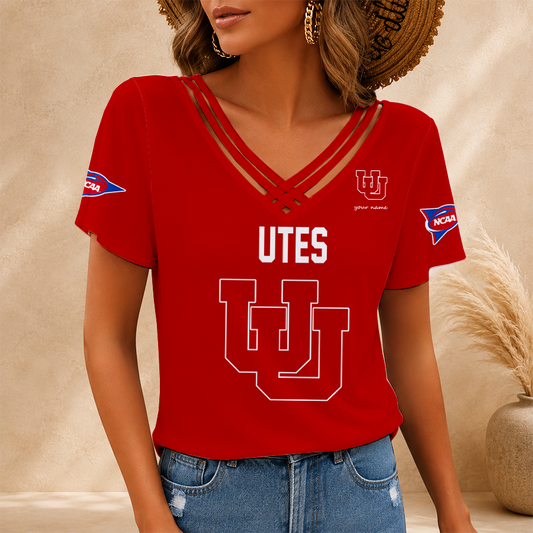 [TOUCHDOWN DEAL] NEW CUSTOMIZED NCAA FBS25 UTU UTAH UTES V-NECK SHIRT