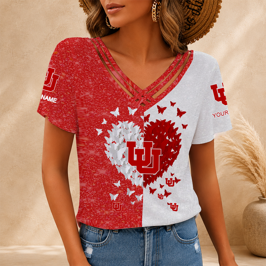 [TOUCHDOWN DEAL] NEW CUSTOMIZED NCAA FBS25 UTU UTAH UTES V-NECK SHIRT