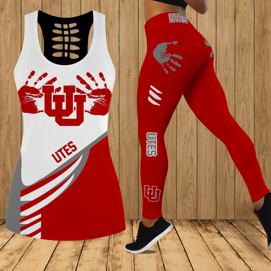 [TOUCHDOWN DEAL]NEW CUSTOMIZED NCAA FBS25 UTU UTAH UTES HOLLOW TANK TOP & LEGGINGS SET