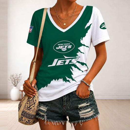 [TOUCHDOWN DEAL] NEW CUSTOMIZED NFL25 NYJ NEW YORK JETS V-NECK FEMALE SHIRT