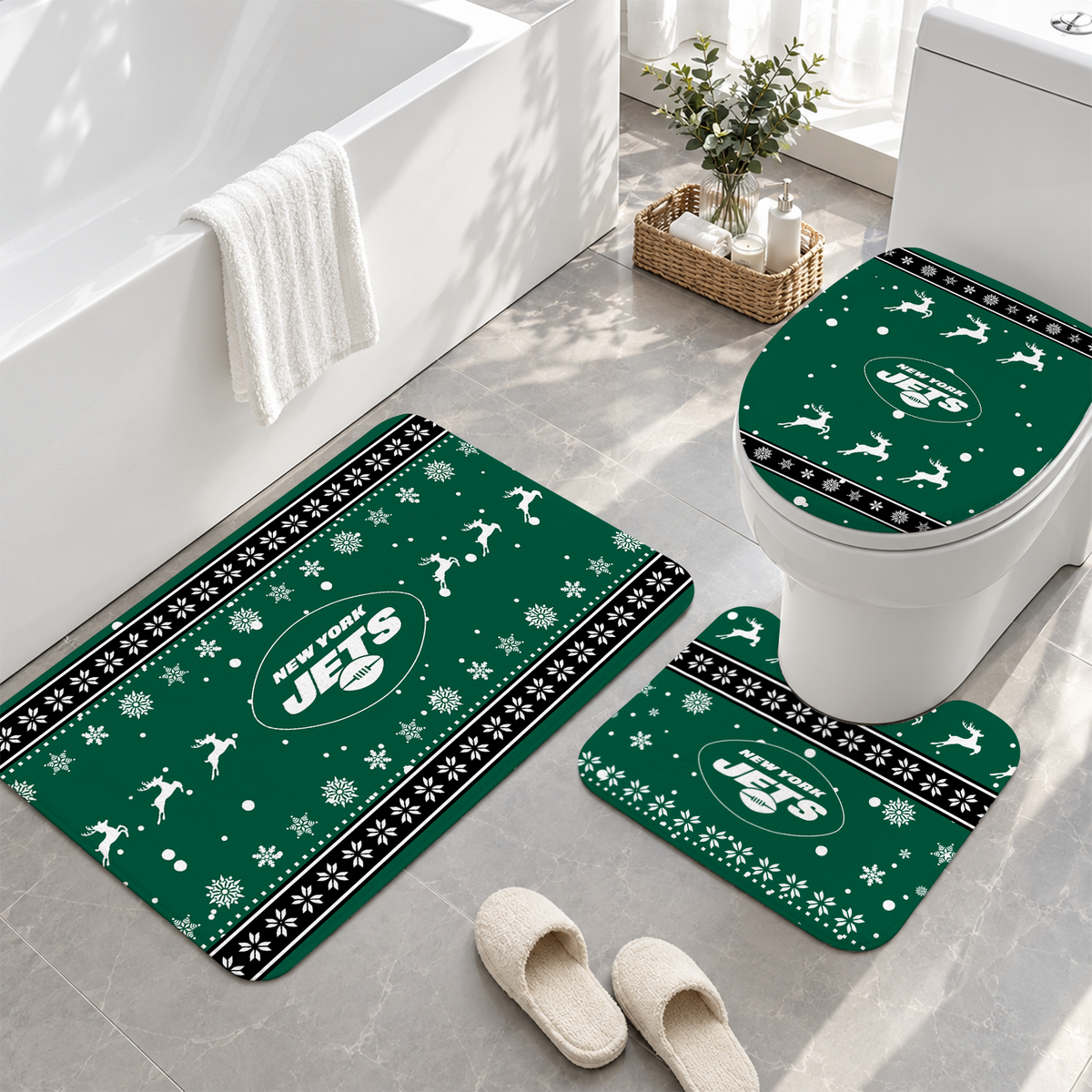 [TOUCHDOWN DEAL] NEW CUSTOMIZED NFL25 NYJ NEW YORK JETS 3-PIECE BATHROOM RUG SET