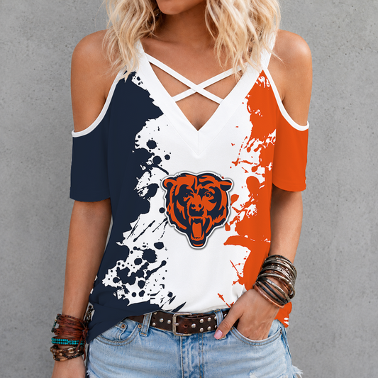 [TOUCHDOWN DEAL] NEW CUSTOMIZED NFL26 CCB CHICAGO BEARS CRISS CROSS V-NECK TOP