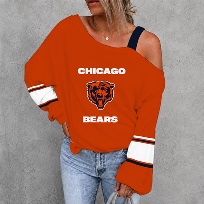 [TOUCHDOWN DEAL] NEW CUSTOMIZED NFL26 CCB CHICAGO BEARS WOMEN'S OFF-SHOULDER LONG SLEEVE SHIRT