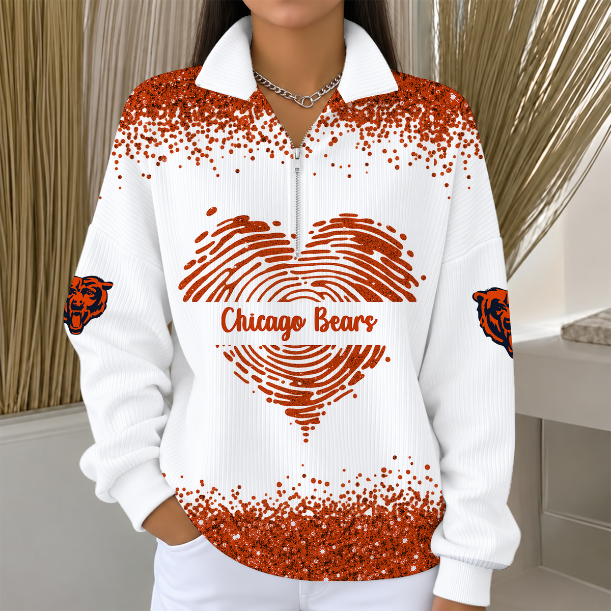 [TOUCHDOWN DEAL] NEW CUSTOMIZED NFL26 CCB THE BEARS QUARTER ZIP RIBBED SWEATER