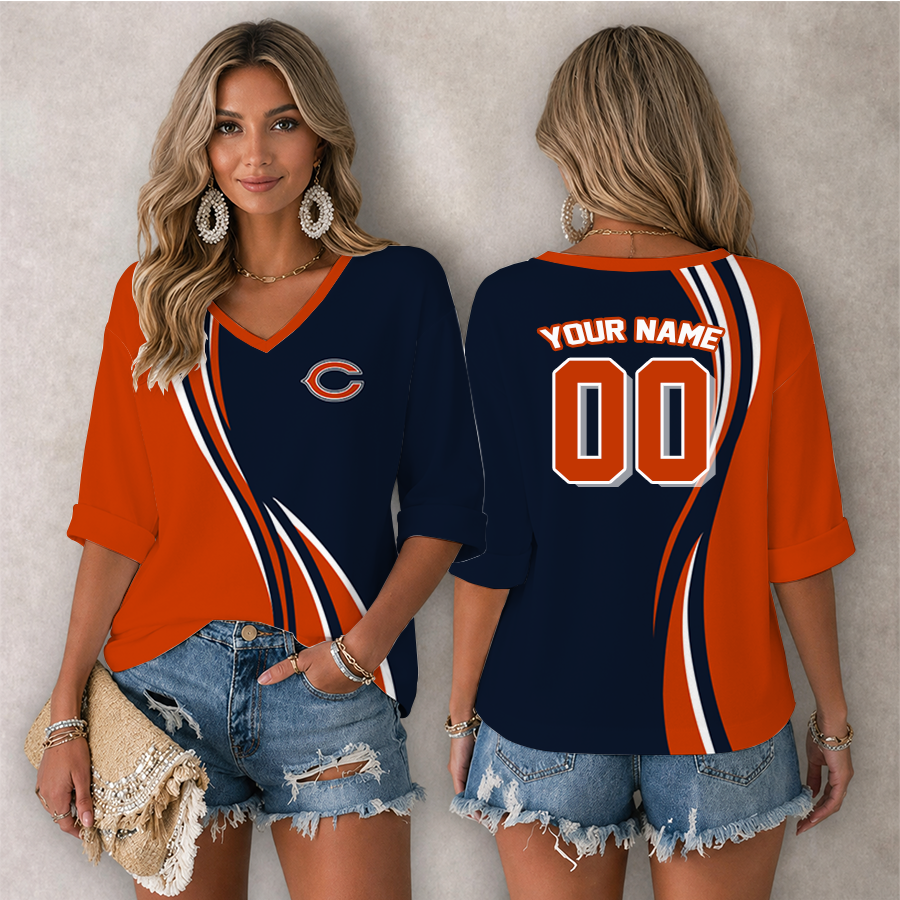[SPECIAL OFFER] NEW CUSTOMIZED NFL26 CCB CHICAGO BEARS WOMEN'S HEART V-NECK LONG SLEEVE SHIRT