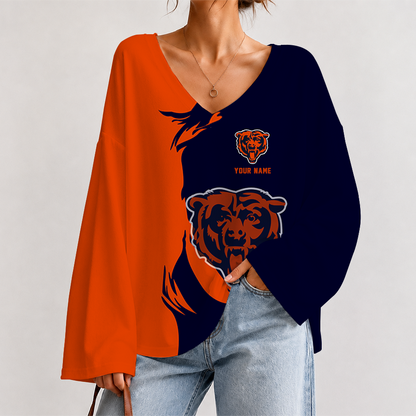 [SPECIAL OFFER] NEW CUSTOMIZED NFL26 CCB CHICAGO BEARS V NECK LONG SLEEVED CROP TOP
