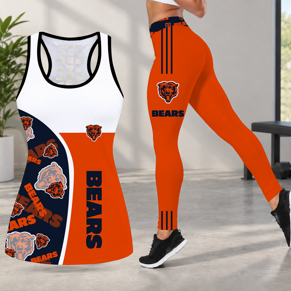 [TOUCHDOWN DEAL] NEW CUSTOMIZED NFL26 CCB CHICAGO BEARS HOLLOW TANK TOP & LEGGINGS SET