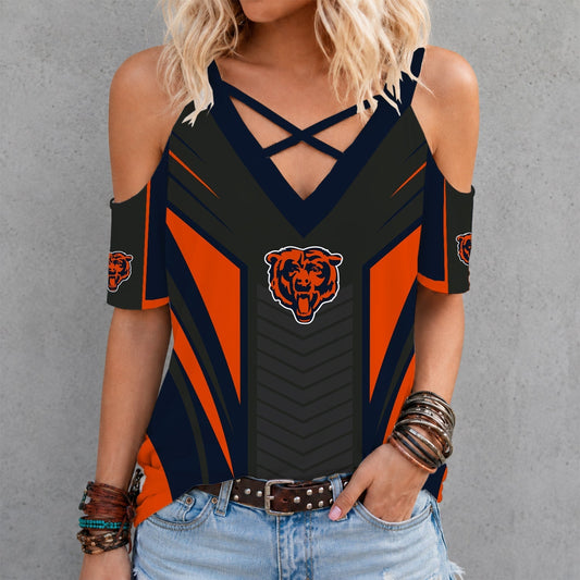 [TOUCHDOWN DEAL] NEW CUSTOMIZED NFL26 CCB CHICAGO BEARS CRISS CROSS V-NECK TOP