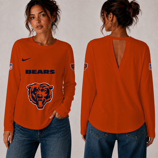 [TOUCHDOWN DEAL] NEW CUSTOMIZED NFL26 CCB THE BEARS WOMEN'S BACK V-CUT LONG-SLEEVE SHIRT
