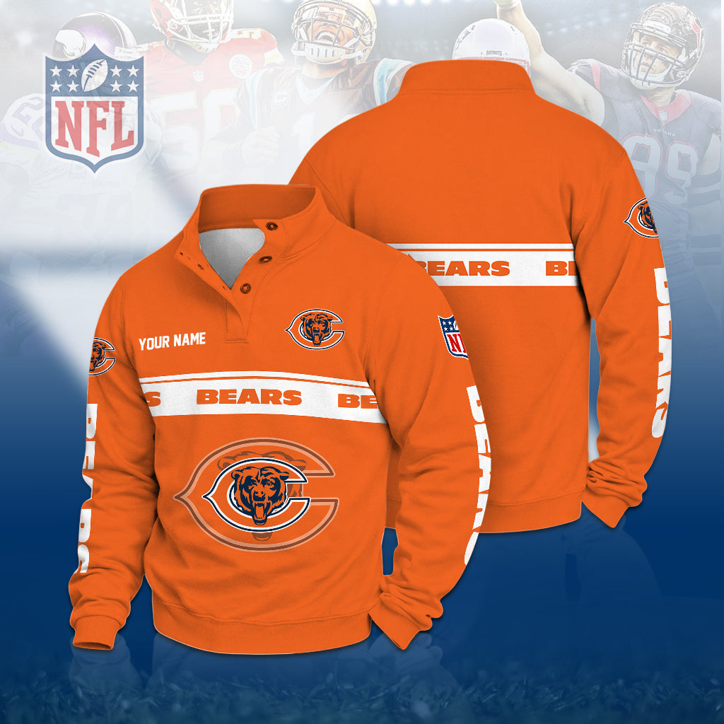 [TOUCHDOWN DEAL] NEW CUSTOMIZED NFL26 CCB THE BEARS QUARTER-BUTTON STAND-COLLAR SWEATSHIRT
