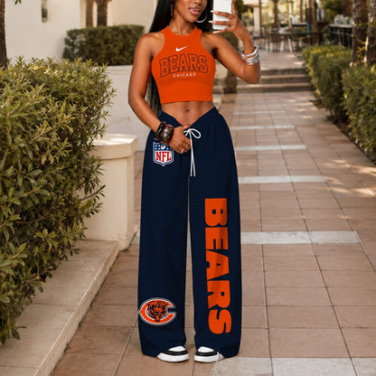 [TOUCHDOWN DEAL] NEW CUSTOMIZED NFL26 CCB CHICAGO BEARS WOMEN'S CROP TOP & LONGPANTS SET