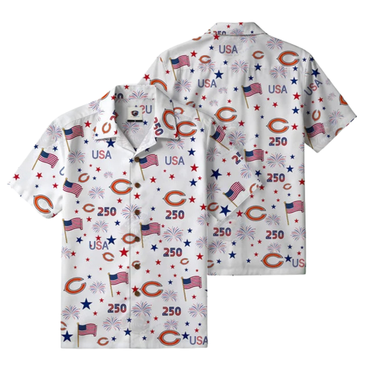 [TOUCHDOWN DEAL] NEW CUSTOMIZED NFL26 CCB CHICAGO BEARS PATRIOTIC 250 USA HAWAIIAN SHIRT