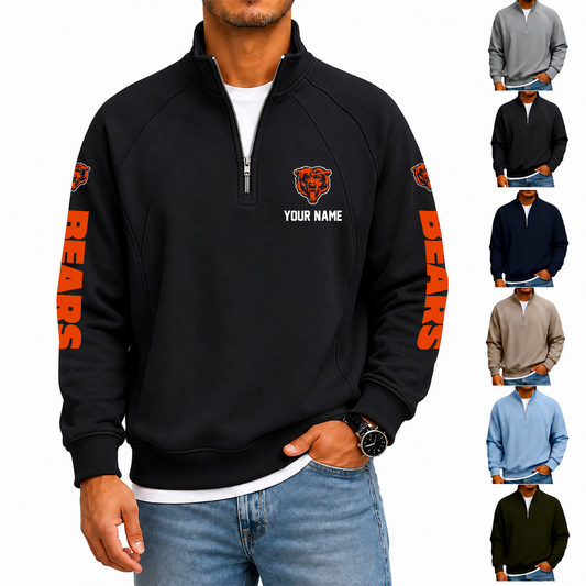 [TOUCHDOWN DEAL] NEW CUSTOMIZED NFL26 CCB CHICAGO BEARS MEN'S QUARTER ZIP PULLOVER