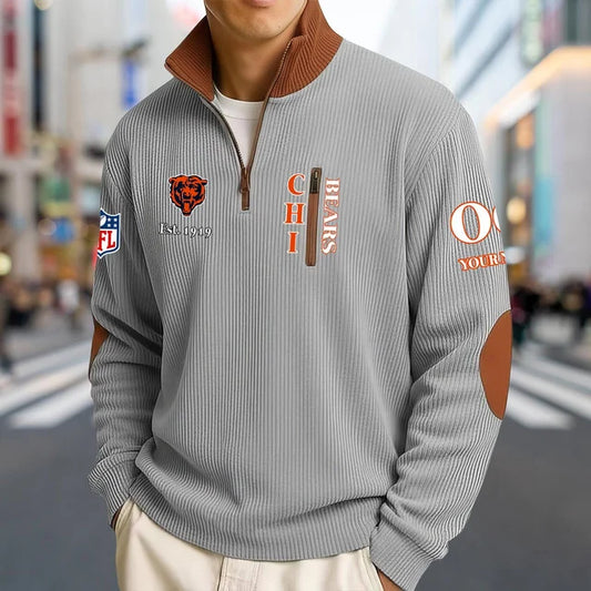 [TOUCHDOWN DEAL] NEW CUSTOMIZED NFL26 CCB CHICAGO BEARS MULTICOLOR STRIPED QUATER ZIP SWEATSHIRT