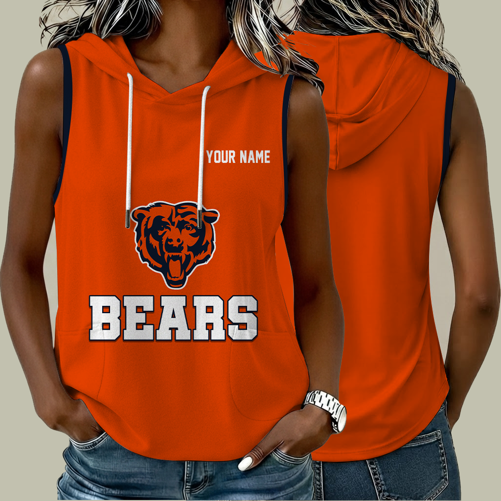 [TOUCHDOWN DEAL] NEW CUSTOMIZED NFL26 CCB CHICAGO BEARS WOMEN'S SLEEVELESS HOODED POCKET TANK TOP
