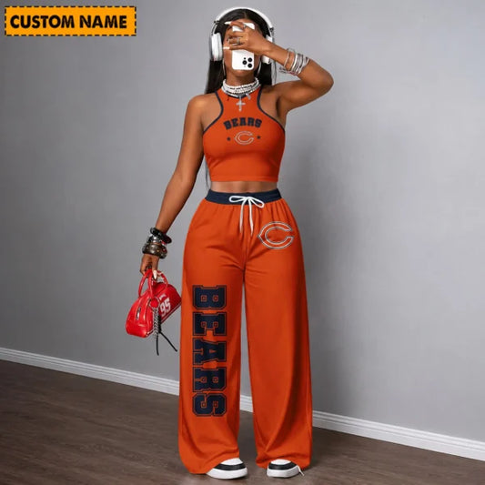 [TOUCHDOWN DEAL] NEW CUSTOMIZED NFL26 CCB CHICAGO BEARS WOMEN'S CROP TOP & LONGPANTS SET
