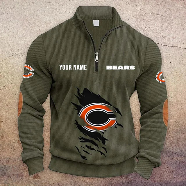 [TOUCHDOWN DEAL] NEW CUSTOMIZED NFL26 CCB CHICAGO BEARS MULTICOLOR STRIPED QUATER ZIP SWEATSHIRT