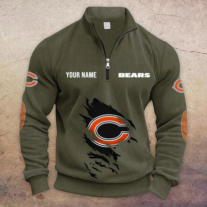 [TOUCHDOWN DEAL] NEW CUSTOMIZED NFL26 CCB CHICAGO BEARS MULTICOLOR STRIPED QUATER ZIP SWEATSHIRT