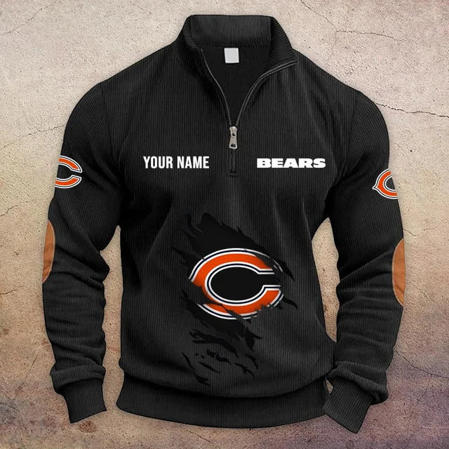 [TOUCHDOWN DEAL] NEW CUSTOMIZED NFL26 CCB CHICAGO BEARS MULTICOLOR STRIPED QUATER ZIP SWEATSHIRT