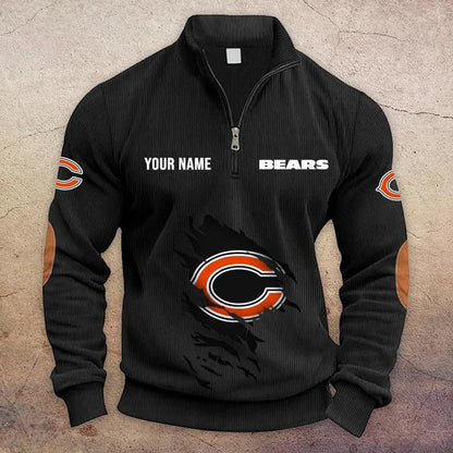 [TOUCHDOWN DEAL] NEW CUSTOMIZED NFL26 CCB CHICAGO BEARS MULTICOLOR STRIPED QUATER ZIP SWEATSHIRT
