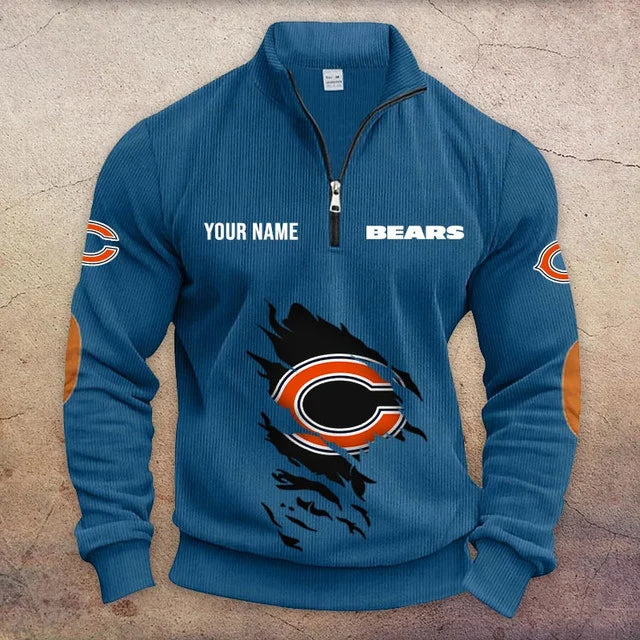 [TOUCHDOWN DEAL] NEW CUSTOMIZED NFL26 CCB CHICAGO BEARS MULTICOLOR STRIPED QUATER ZIP SWEATSHIRT
