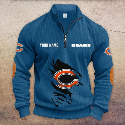 [TOUCHDOWN DEAL] NEW CUSTOMIZED NFL26 CCB CHICAGO BEARS MULTICOLOR STRIPED QUATER ZIP SWEATSHIRT