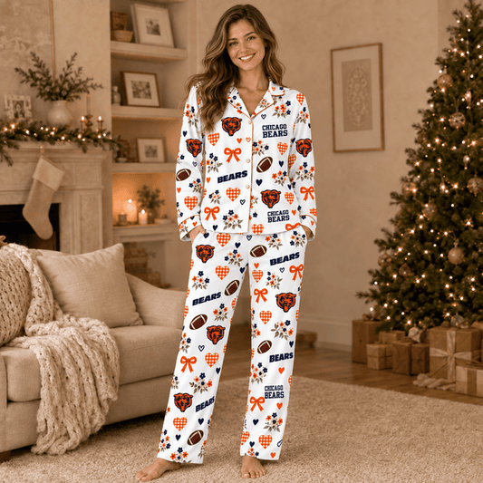 [TOUCHDOWN DEAL] NEW CUSTOMIZED NFL26 CCB CHICAGO BEARS HALLOWEEN LONG PAJAMAS SET