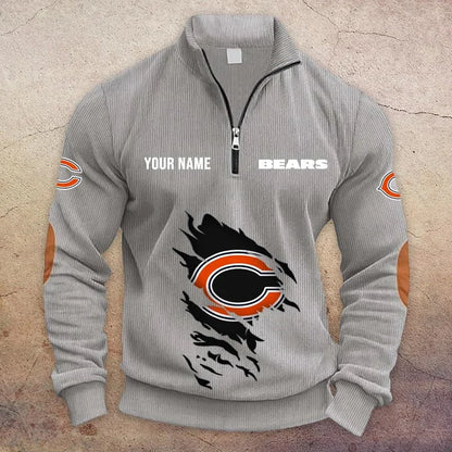 [TOUCHDOWN DEAL] NEW CUSTOMIZED NFL26 CCB CHICAGO BEARS MULTICOLOR STRIPED QUATER ZIP SWEATSHIRT