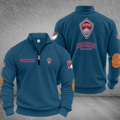 [GOAL DEAL] NEW CUSTOMIZED MLS26 CLR COLORADO RAPIDS MULTICOLOR STRIPED QUATER ZIP SWEATSHIRT