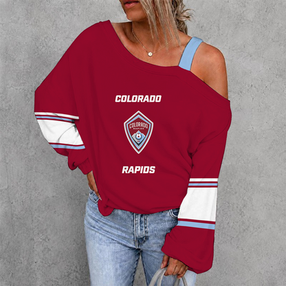 [GOAL DEAL] NEW CUSTOMIZED MLS26 CLR COLORADO RAPIDS WOMEN'S OFF-SHOULDER LONG SLEEVE SHIRT