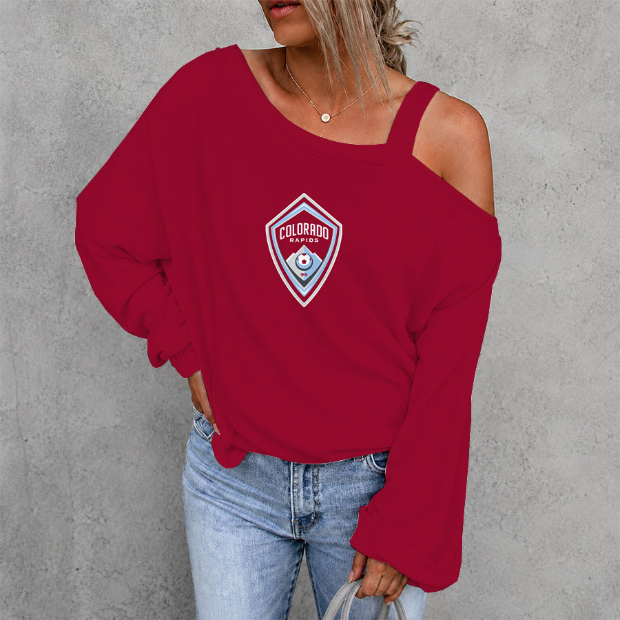 [GOAL DEAL] NEW CUSTOMIZED MLS26 CLR COLORADO RAPIDS WOMEN'S OFF-SHOULDER LONG SLEEVE SHIRT