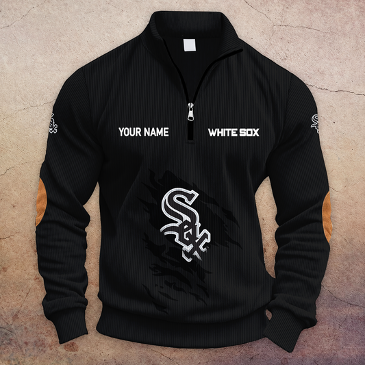 [HOMERUN DEAL] NEW CUSTOMIZED MLB26 CWS CHICAGO WHITE SOX MULTICOLOR STRIPED QUATER ZIP SWEATSHIRT
