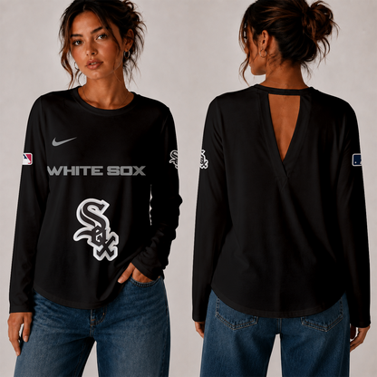 [HOMERUN DEAL] NEW CUSTOMIZED MLB26 CWS THE WHITE SOX WOMEN'S BACK V-CUT LONG-SLEEVE SHIRT