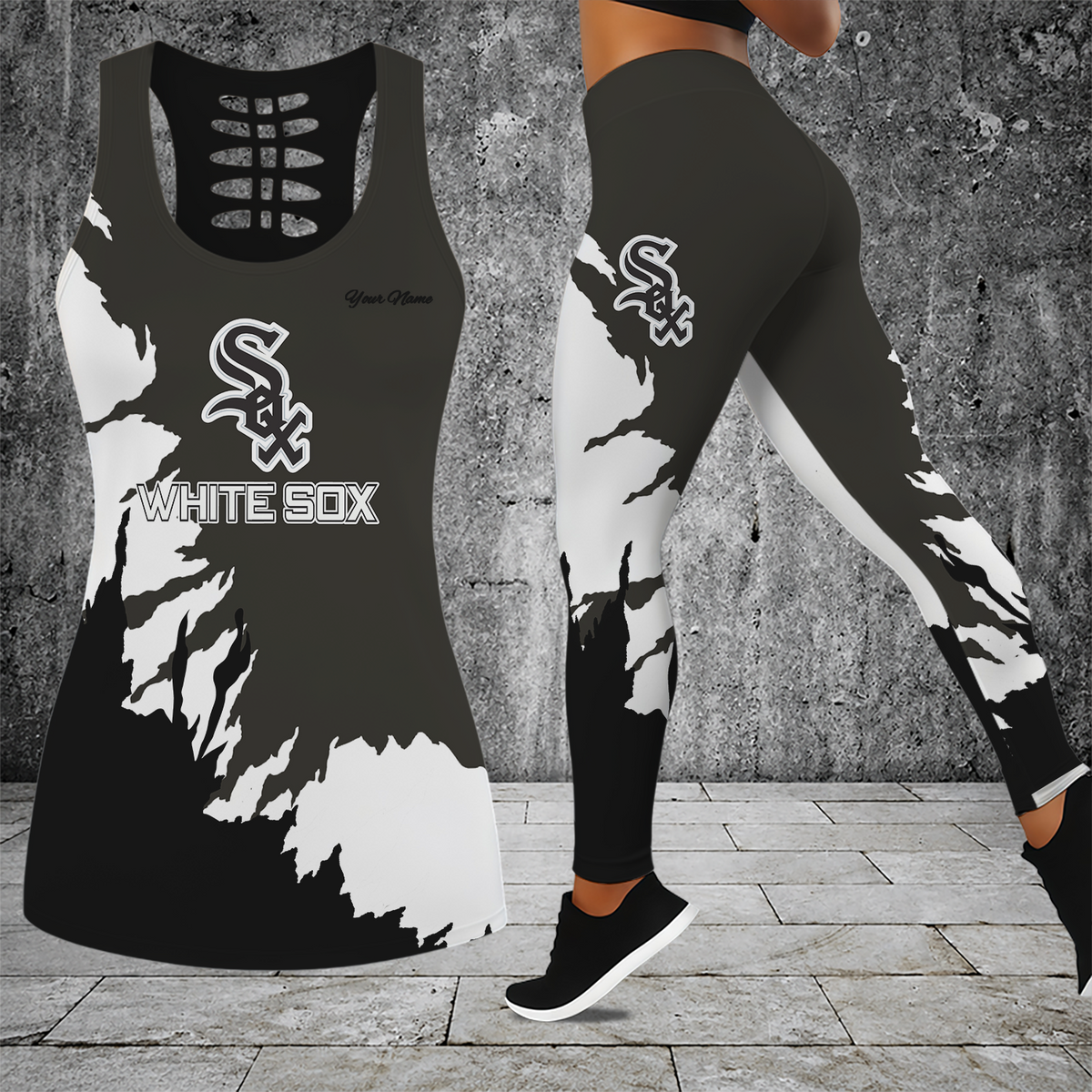 [HOMERUN DEAL] NEW CUSTOMIZED MLB26 CWS CHICAGO KHAKI SOX HOLLOW TANK TOP & LEGGINGS SET