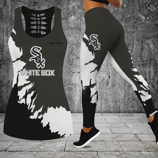 [HOMERUN DEAL] NEW CUSTOMIZED MLB26 CWS CHICAGO KHAKI SOX HOLLOW TANK TOP & LEGGINGS SET