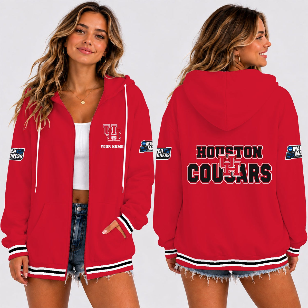 [SLAM DUNK DEAL] NEW CUSTOMIZED NCAA MAM26 HOC HOUSTON COUGARS STRAPPY ZIP HOODIE